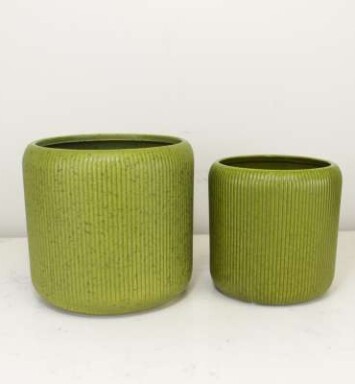 Green Matte Ribbed Planter